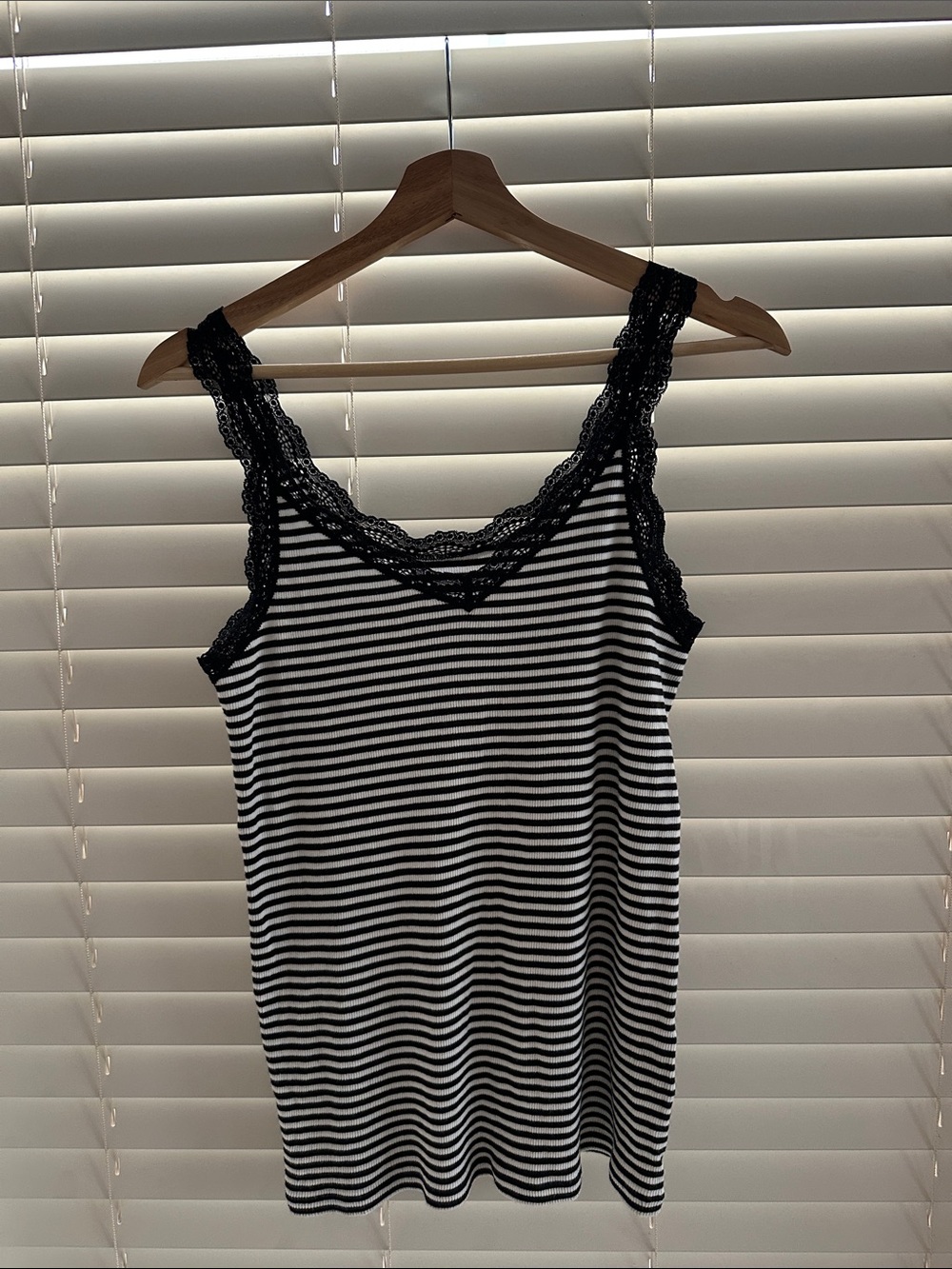 Uniqlo Black & White Striped Lace-Trim Tank Chemise